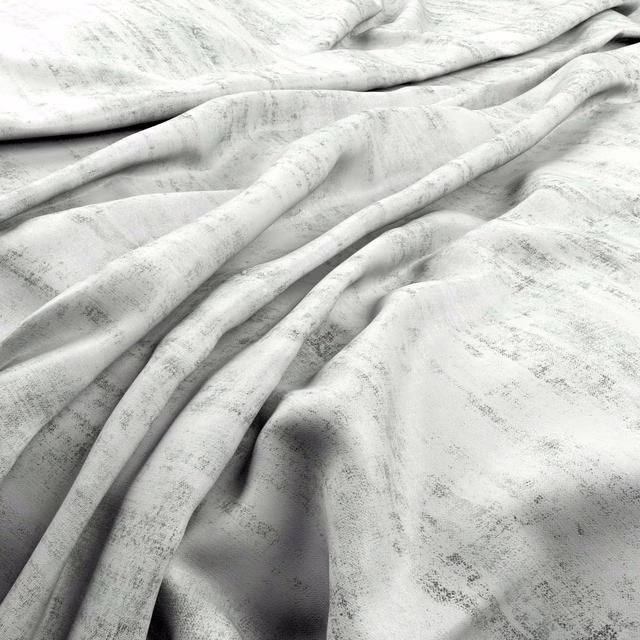 Icy pale grey fabric with smoky brushed markings and soft flowing folds