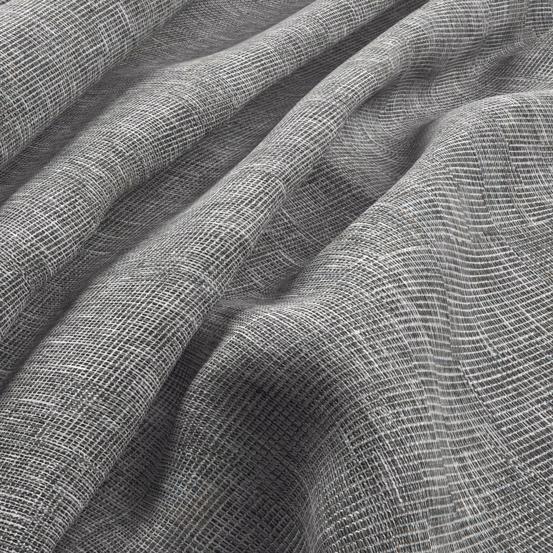 Cool ash-grey woven grid with softly rippled, light-catching folds