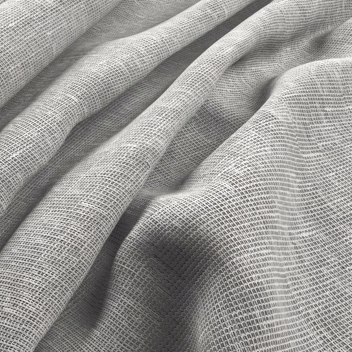 Cool flint-grey woven textile showing a fine rippled grid and deep folded shadows