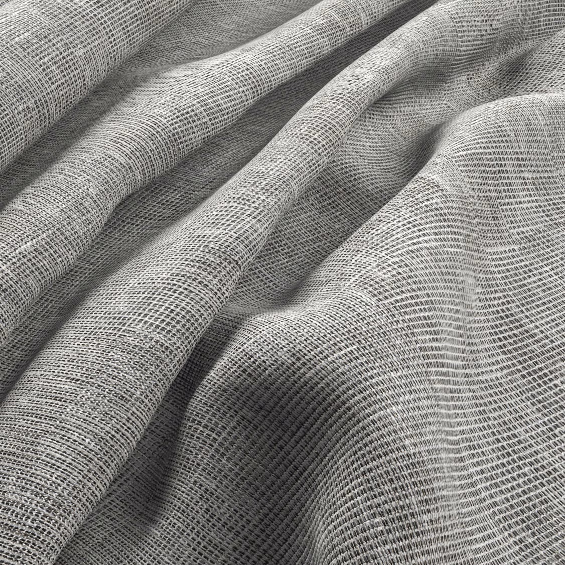 Cool silver-grey fabric showing a fine crosshatched weave in softly gathered folds