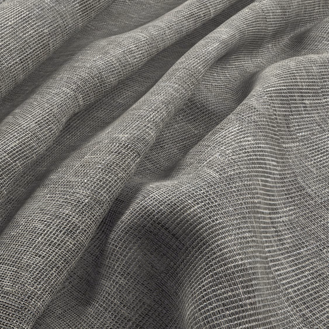 Cool steel-grey open grid weave gathered into softly shadowed folds