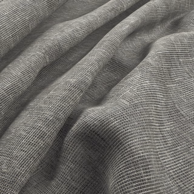 Cool steel-grey open grid weave gathered into softly shadowed folds