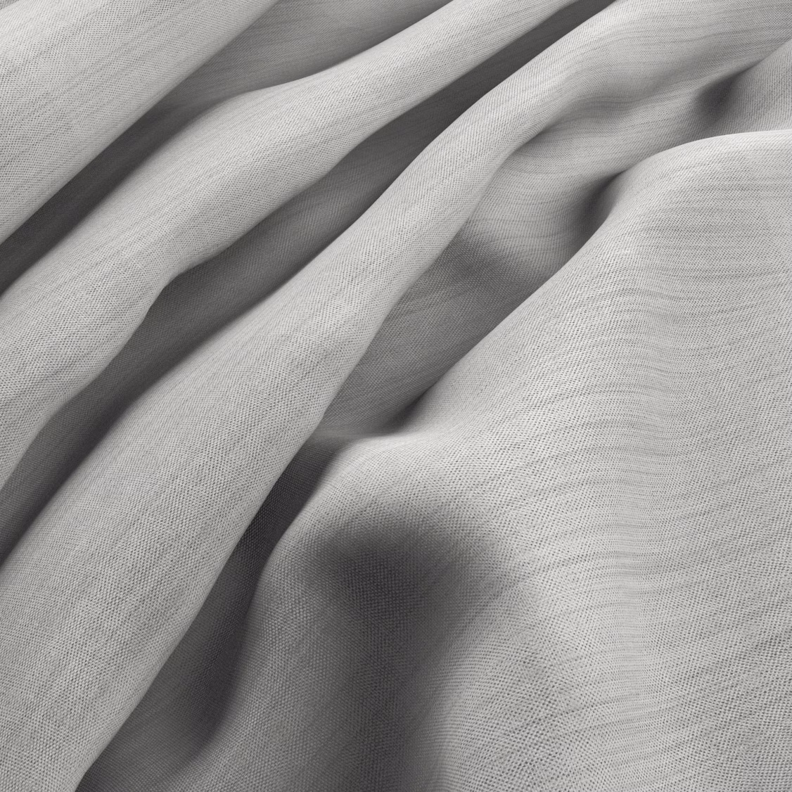 Pale frost-grey woven fabric gathered into softly shadowed fluid folds