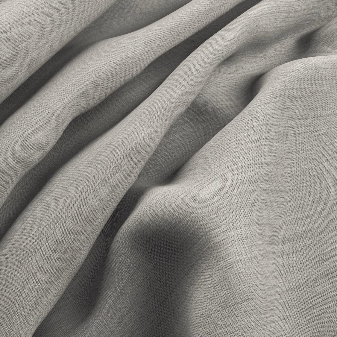 Soft mist-grey woven fabric in broad folds with a fine striated texture