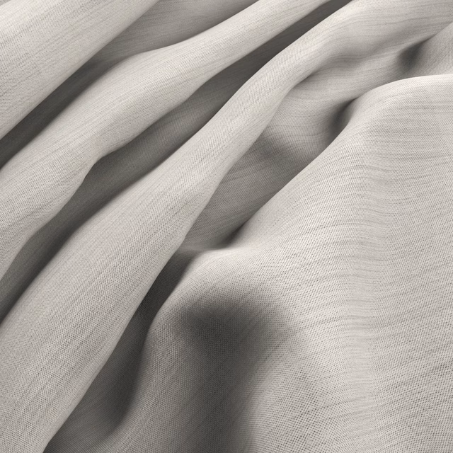 Pale natural greige fabric with fine horizontal weave, softly gathered into fluid folds