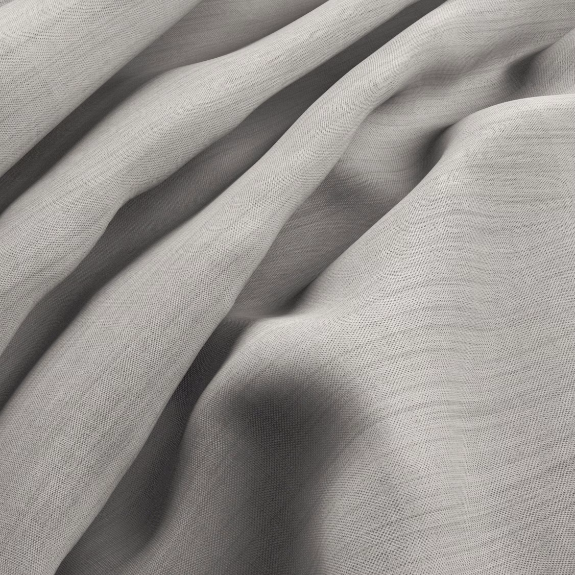 Cool smoke-grey fine weave gathered into softly sculpted, shadowed folds