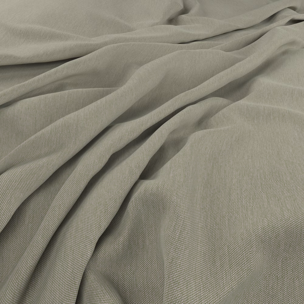 Muted grey-green celadon fabric with fine weave, shown in soft flowing folds