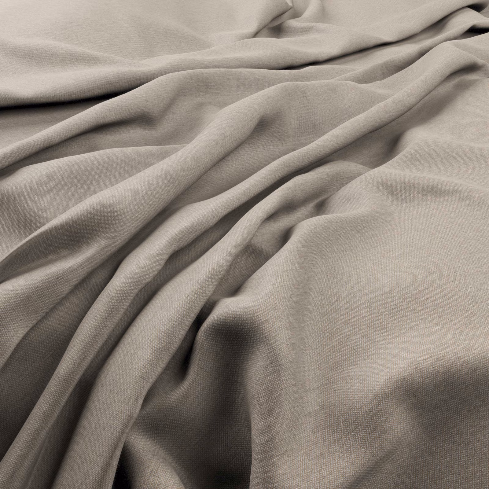 Muted taupe fine-weave cloth falling in soft folds with gentle tonal shading