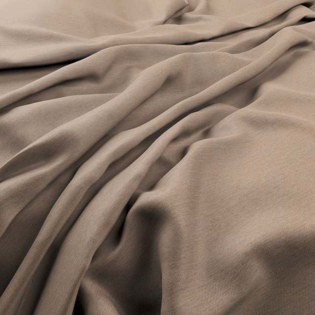 Warm taupe-beige woven fabric gathered into soft, shadowed folds