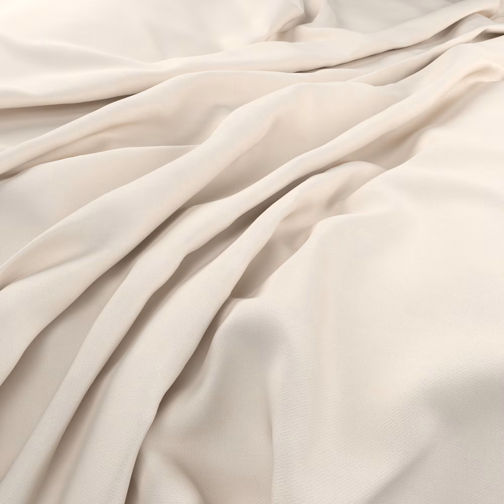 Cool ivory fabric with fine texture falling in soft, fluid folds