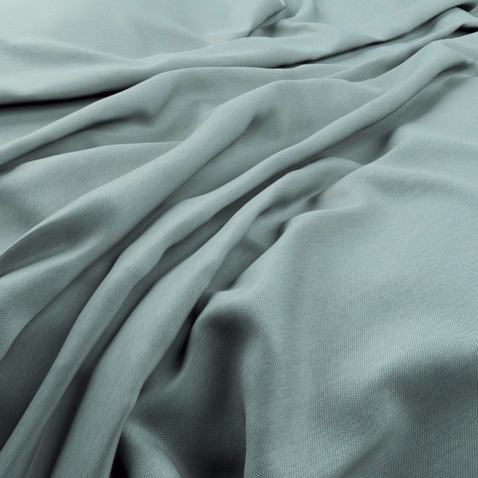 Pale lagoon blue-green fabric draped in fluid folds with a fine woven texture