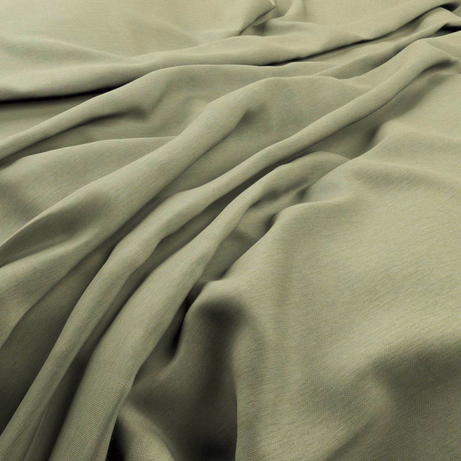 Muted sage-lime fabric with fine weave draped into softly shadowed folds