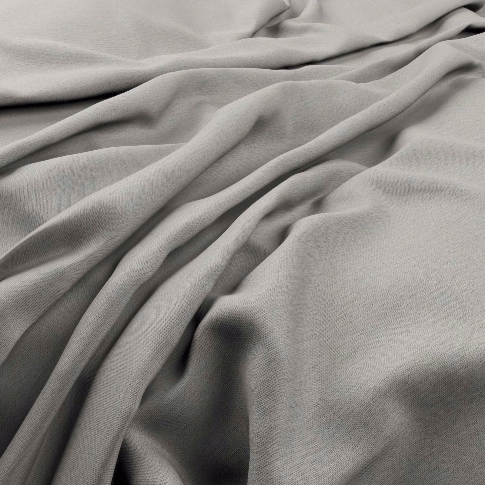 Cool shark-grey fabric with fine weave, softly gathered into fluid folds