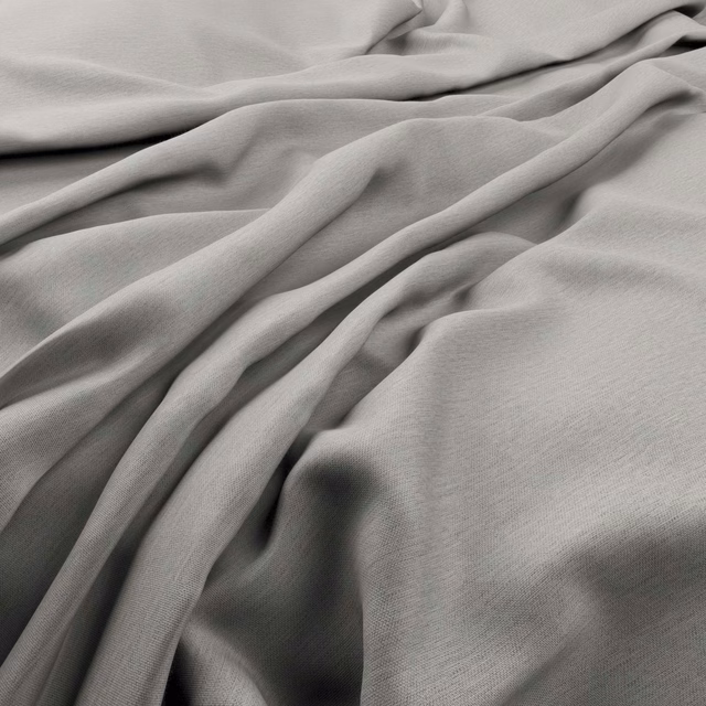 Cool shark-grey fabric with fine weave, softly gathered into fluid folds