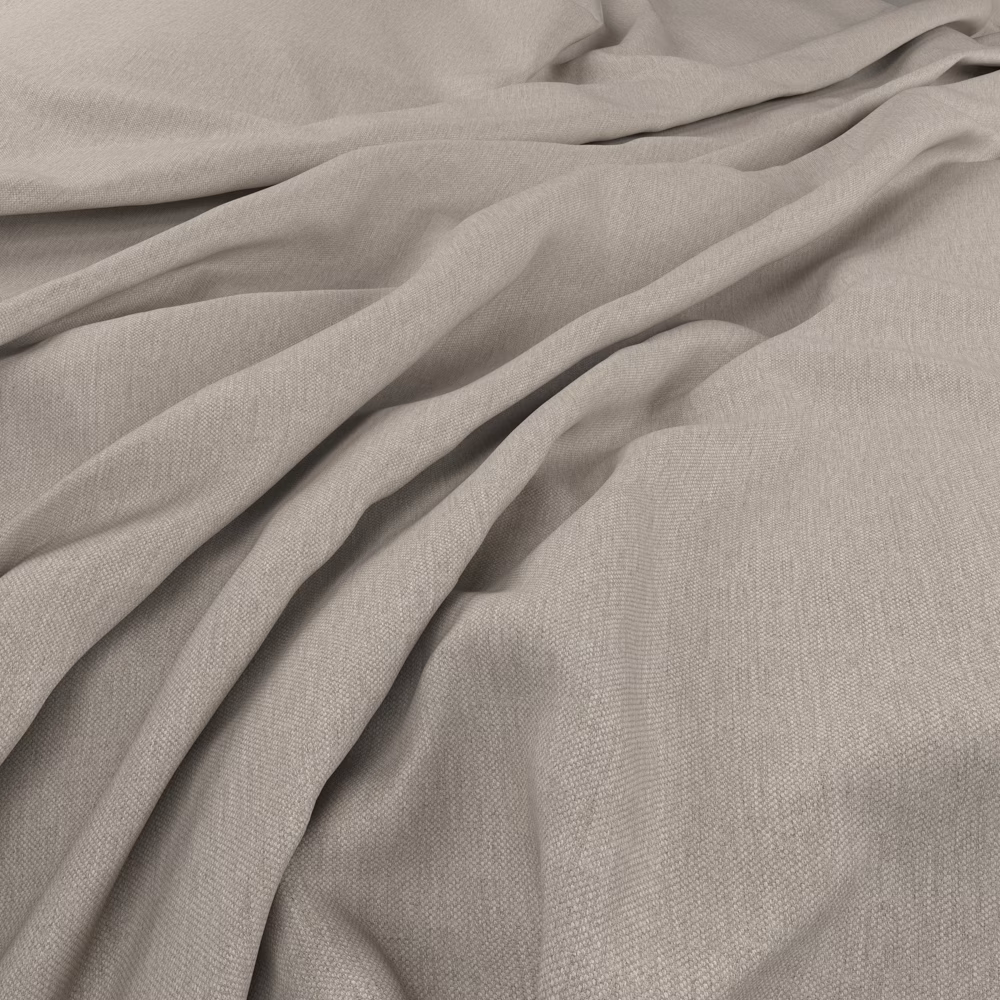 Soft stone-taupe plain-weave fabric gathered into fluid folds