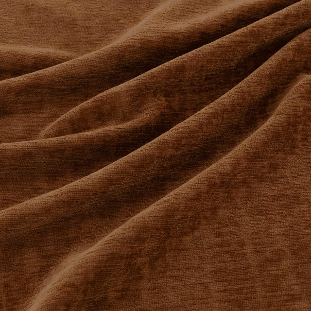 Deep Marsala brown fabric with fine nap, warm highlights and sculptural draped folds