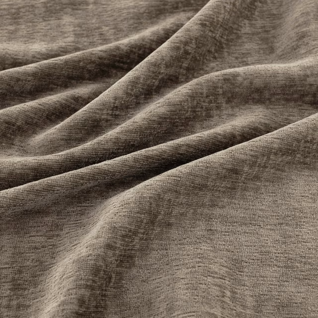 Warm mushroom-taupe woven fabric with fine ridges across softly folded cloth