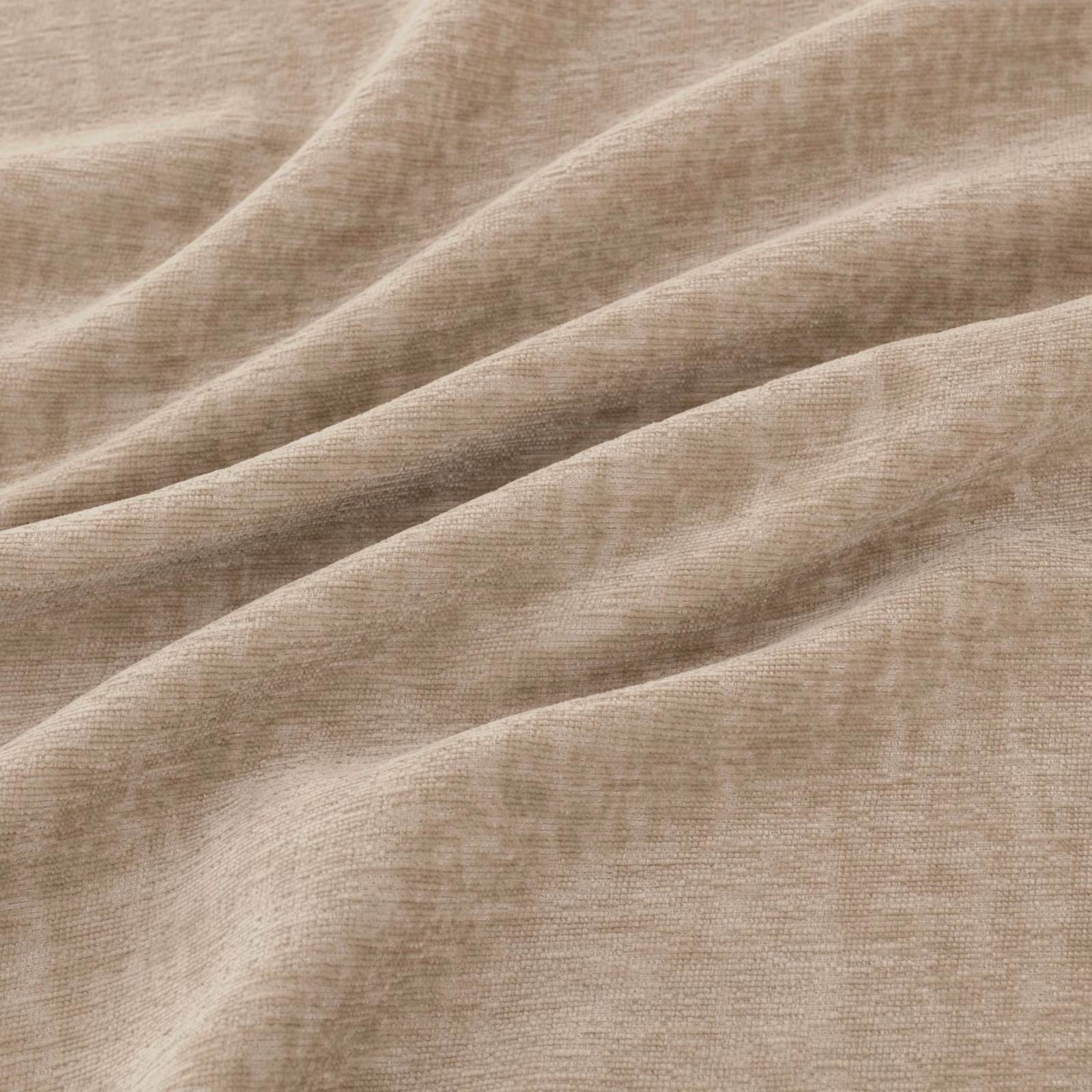 Warm taupe finely woven fabric gathered into soft, fluid folds