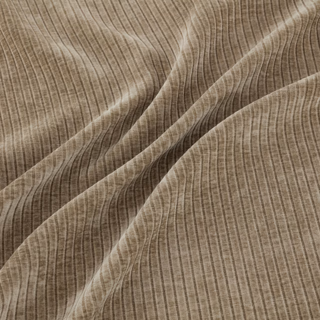 Warm taupe Shiitake fabric with fine wavy striations and softly folded texture