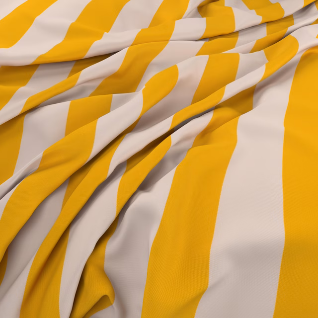 Daffodil yellow and warm white broad organic stripes on softly folded fabric