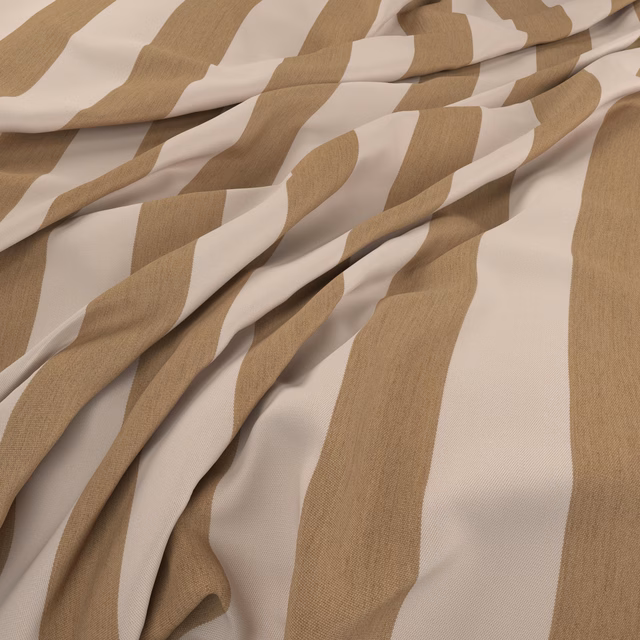 Warm beige and ivory organic stripes shown in softly gathered folds