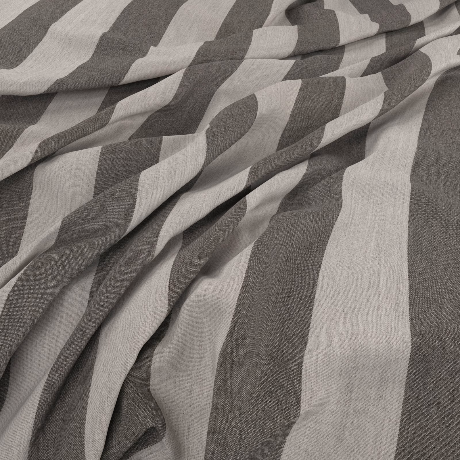 Stone-grey and ivory fabric with broad irregular stripes and a fine woven texture
