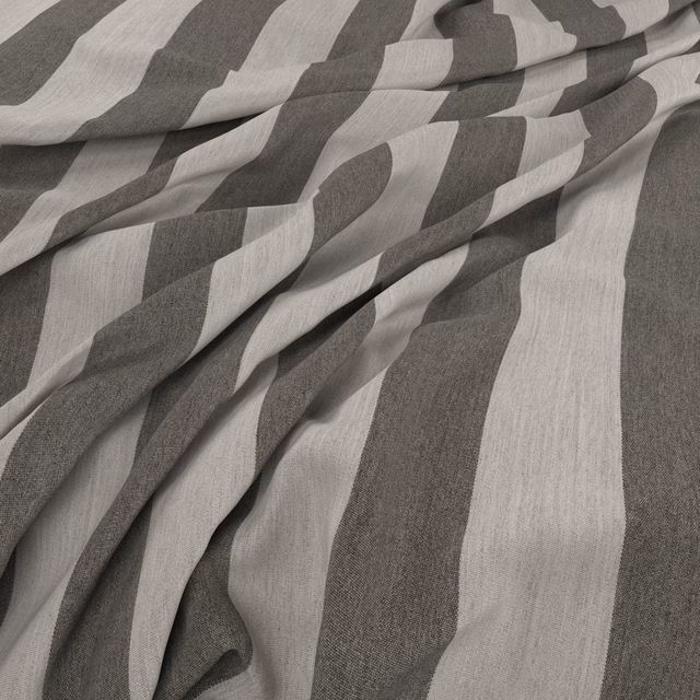 Stone-grey and ivory fabric with broad irregular stripes and a fine woven texture