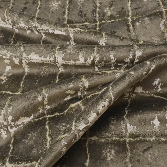 Bronze olive fabric with lustrous surface and distressed pale grid markings