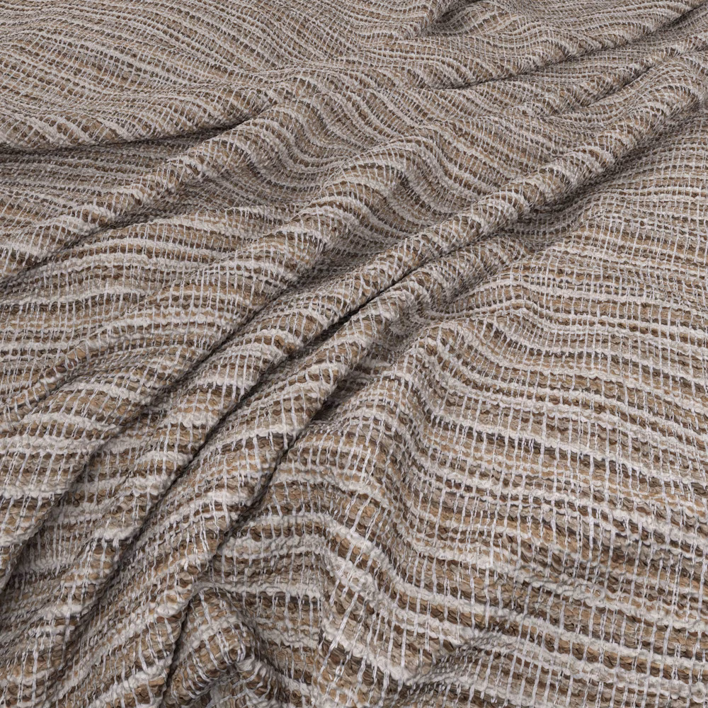Warm taupe Cookiedough textile with raised wavy bands and open-grid weave