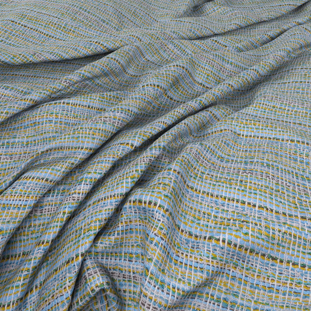 Blue-grey Ripple Miami fabric with lime threads and softly rippled woven texture