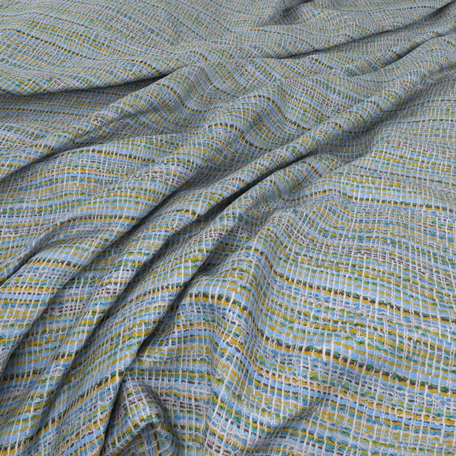 Blue-grey Ripple Miami fabric with lime threads and softly rippled woven texture