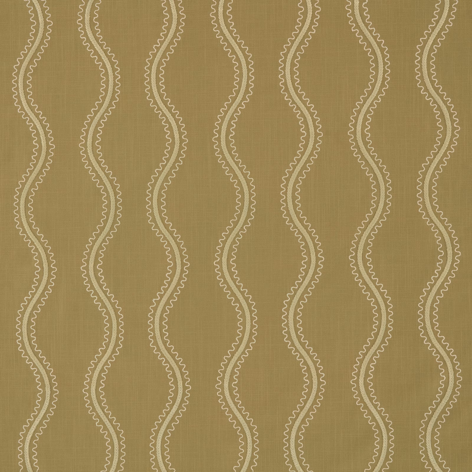 Muted kelp olive fabric with pale scalloped vertical wave lines and fine weave