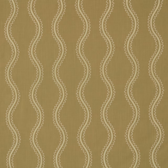 Muted kelp olive fabric with pale scalloped vertical wave lines and fine weave