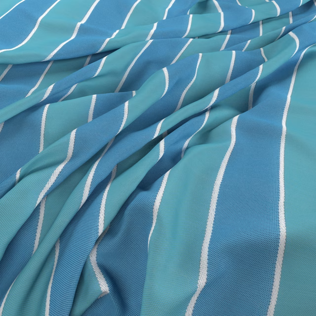 Turquoise and blue woven stripes with a fine, softly rippled texture