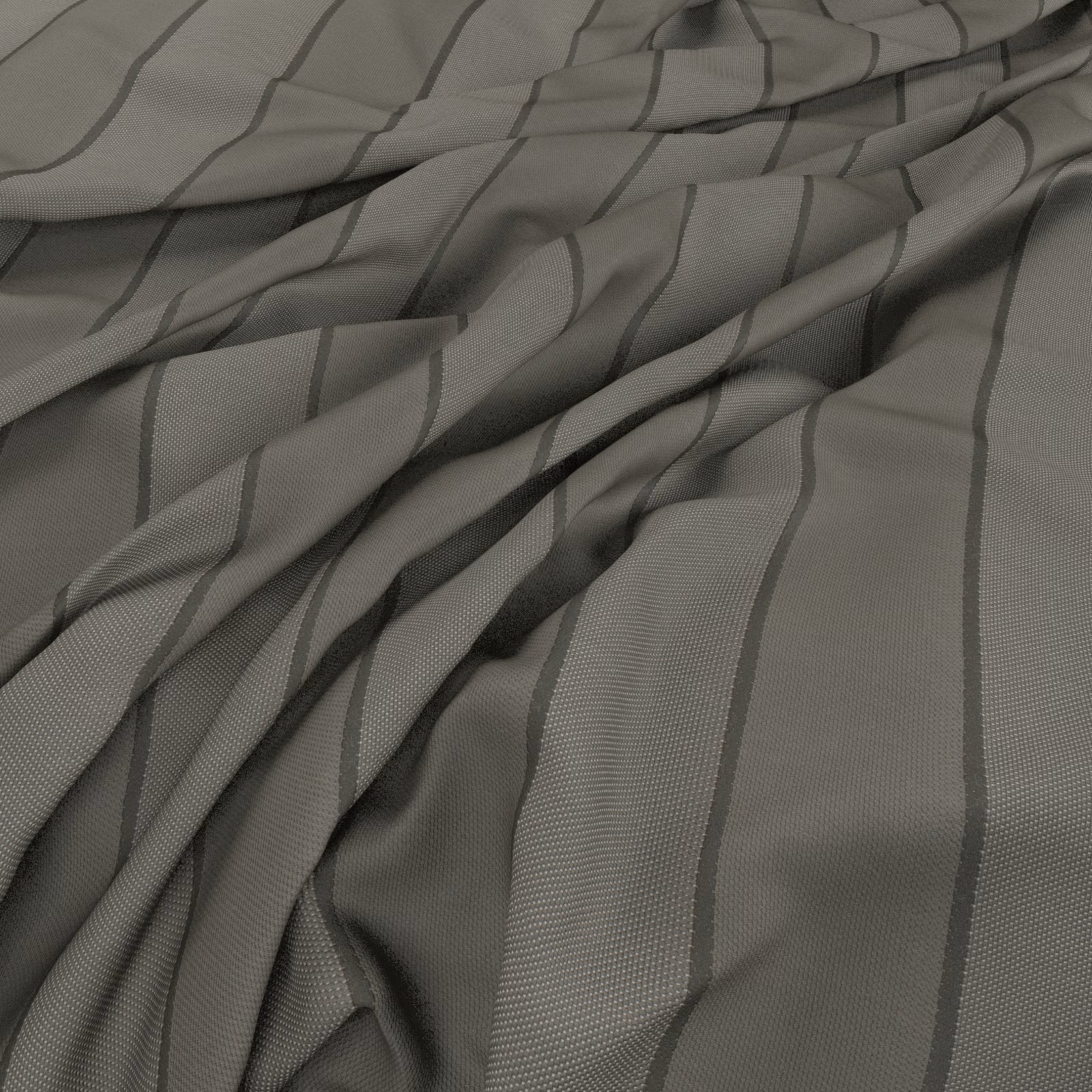 Muted taupe-grey drapery with darker irregular stripes and fine woven texture
