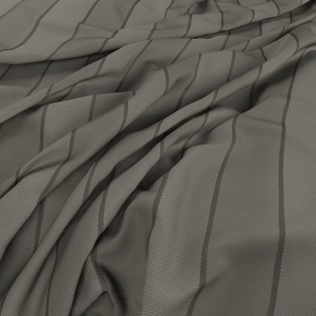 Muted taupe-grey drapery with darker irregular stripes and fine woven texture
