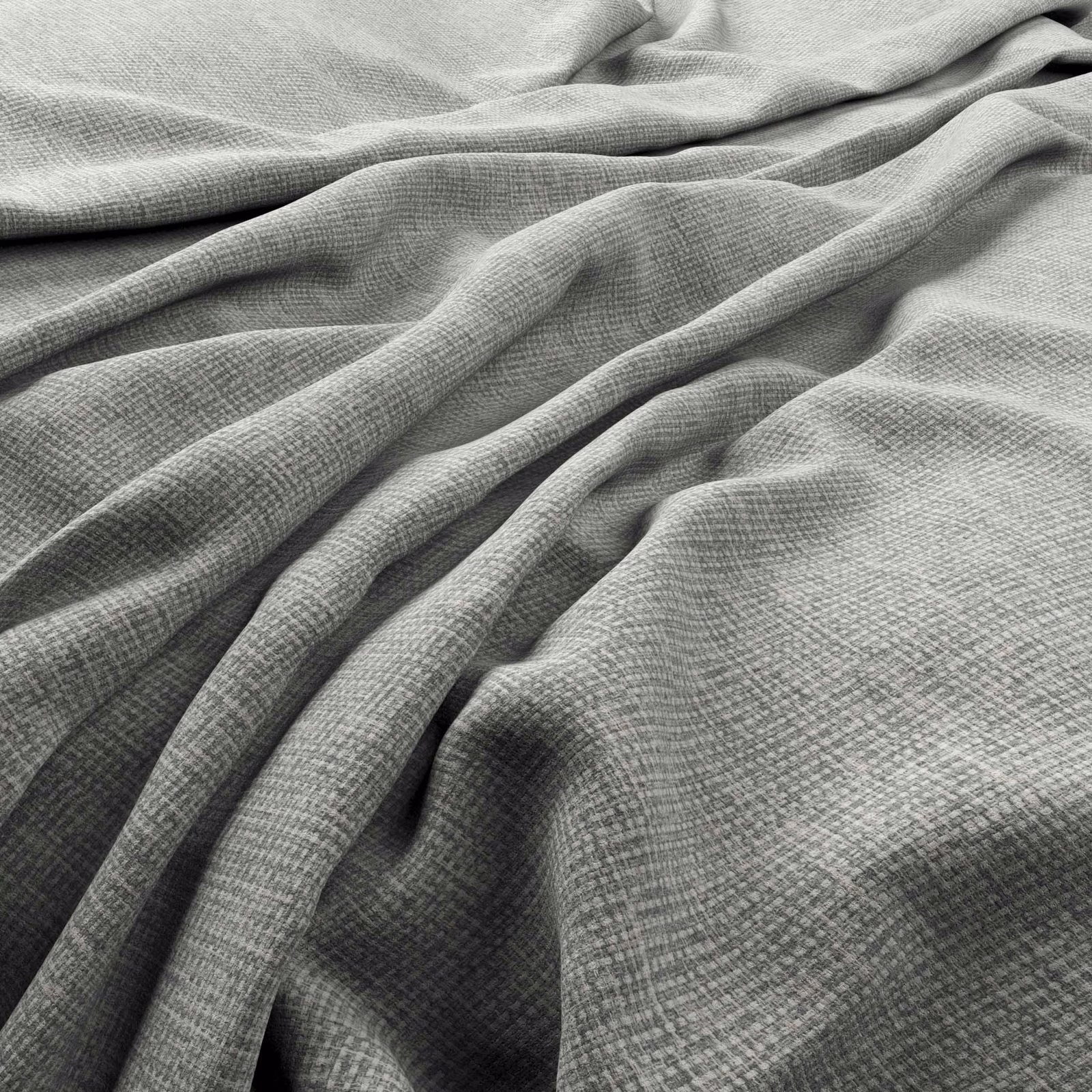 Soft mineral-grey Roche fabric with fine crosshatch weave arranged in flowing folds