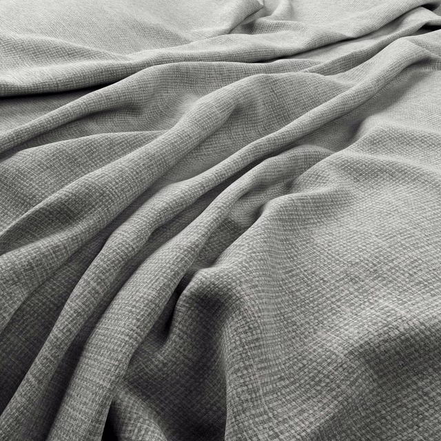 Soft mineral-grey Roche fabric with fine crosshatch weave arranged in flowing folds