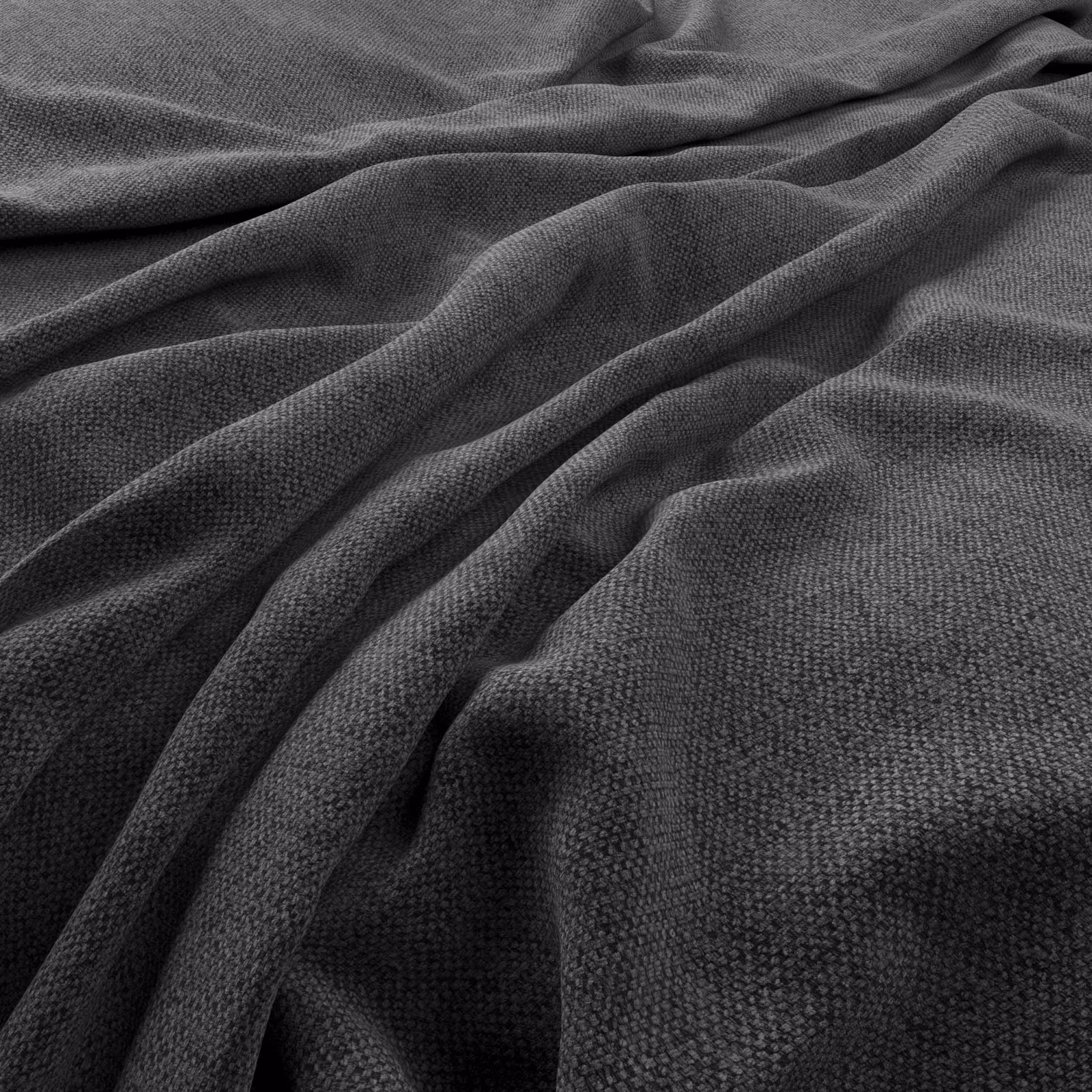 Dark slate-grey woven textile with fine grain and deep diagonal folds