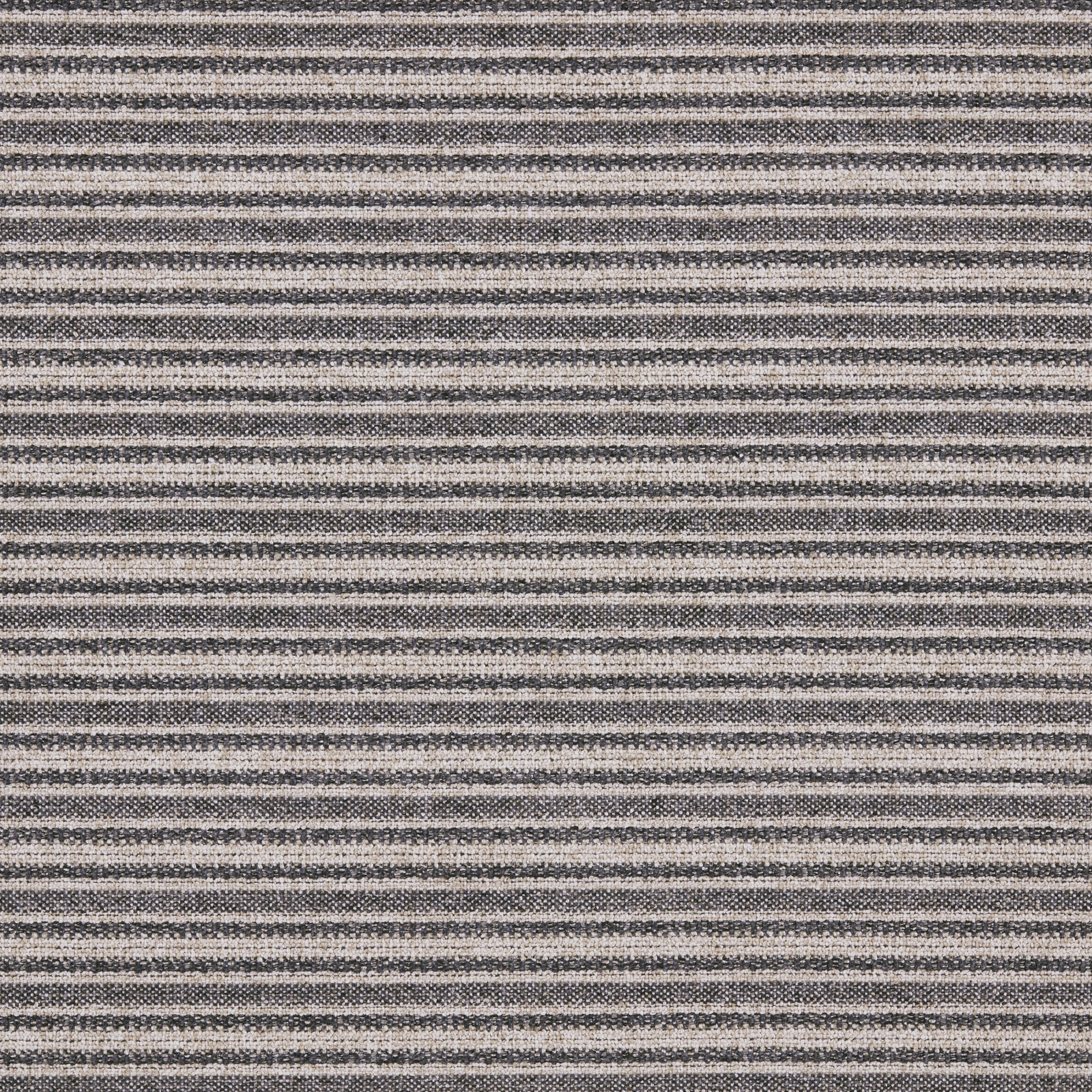 Close-up of graphite grey and pale grey horizontal striped woven upholstery fabric