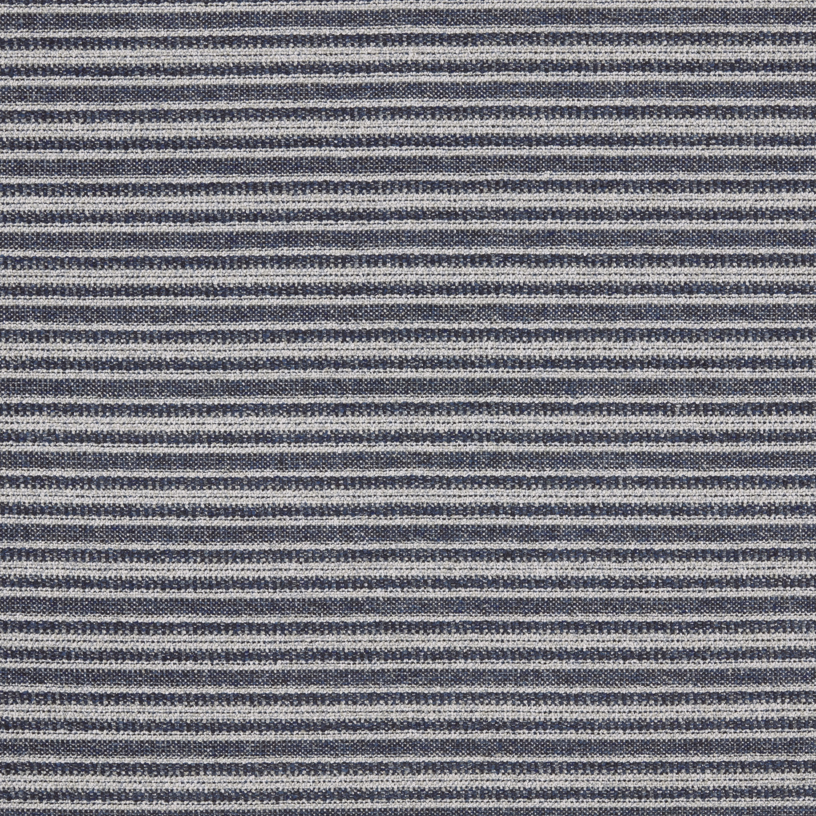 Close-up of indigo and pale grey horizontal striped woven upholstery fabric