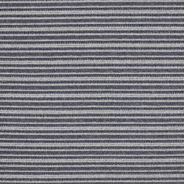 Close-up of indigo and pale grey horizontal striped woven upholstery fabric