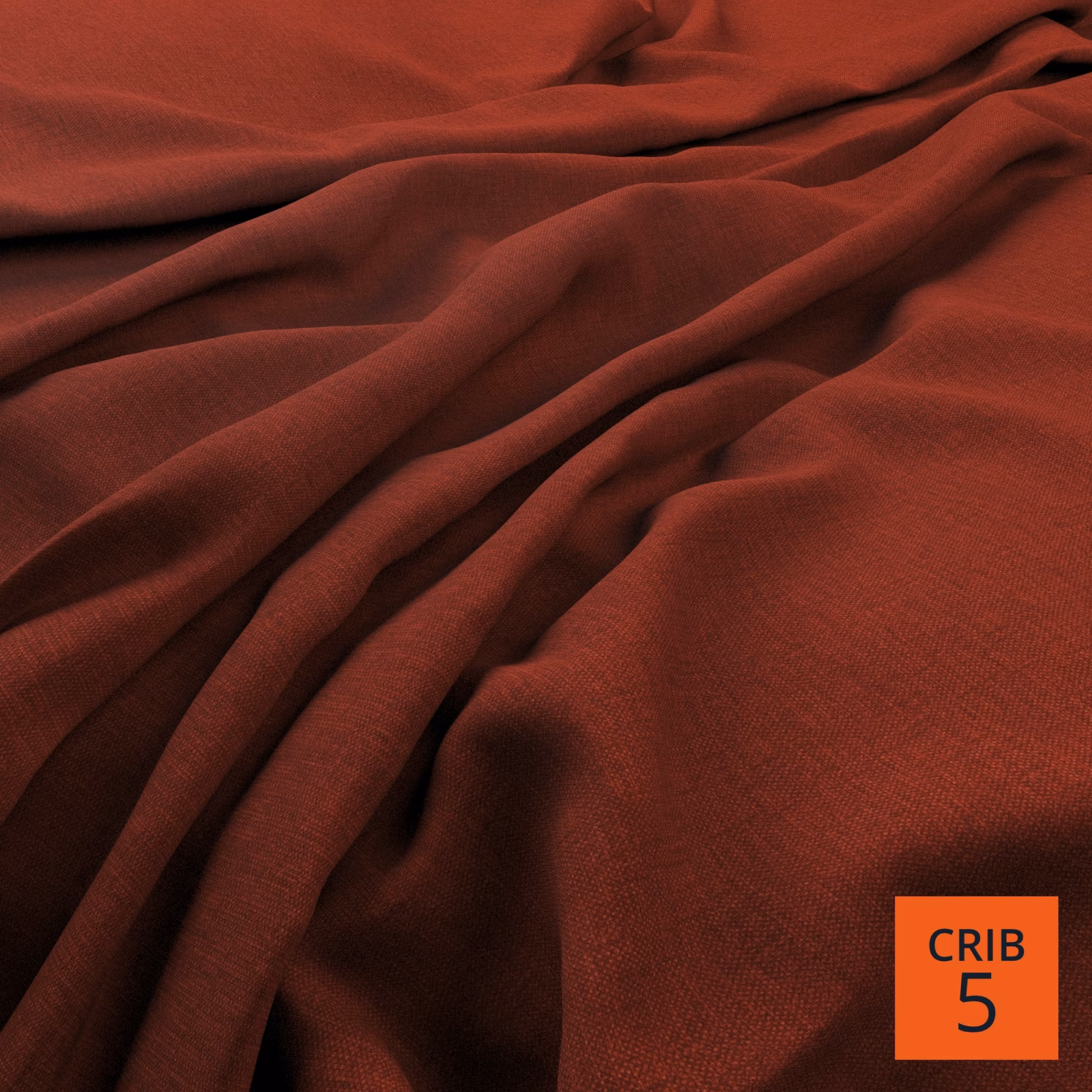 Burnt terracotta woven fabric draped in soft folds with a fine surface texture