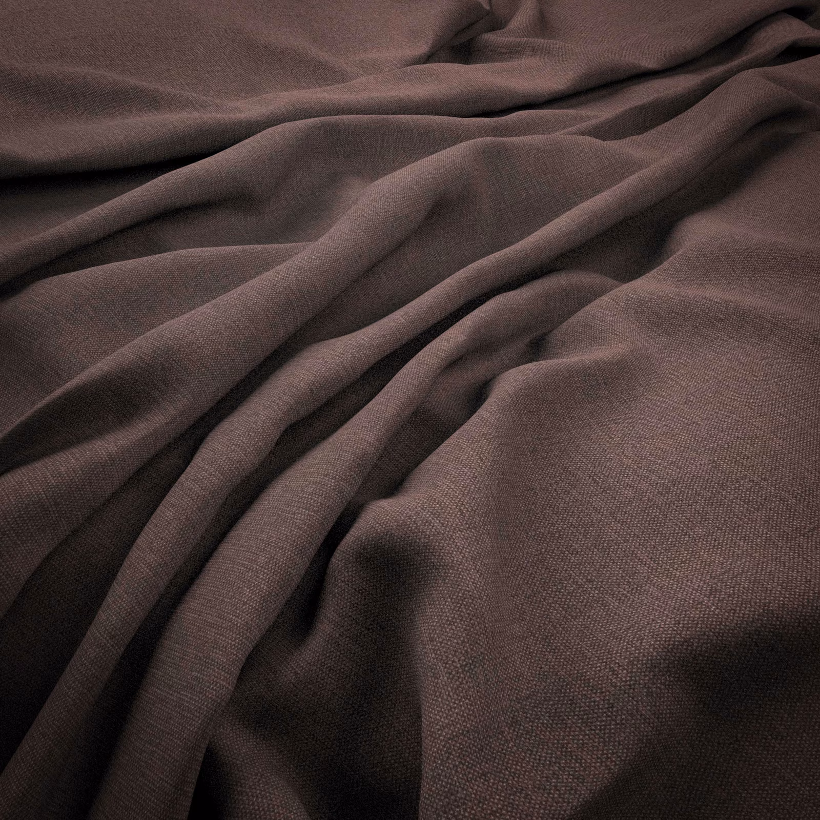 Dark amethyst plain-weave fabric gathered into fluid folds with brown-plum highlights