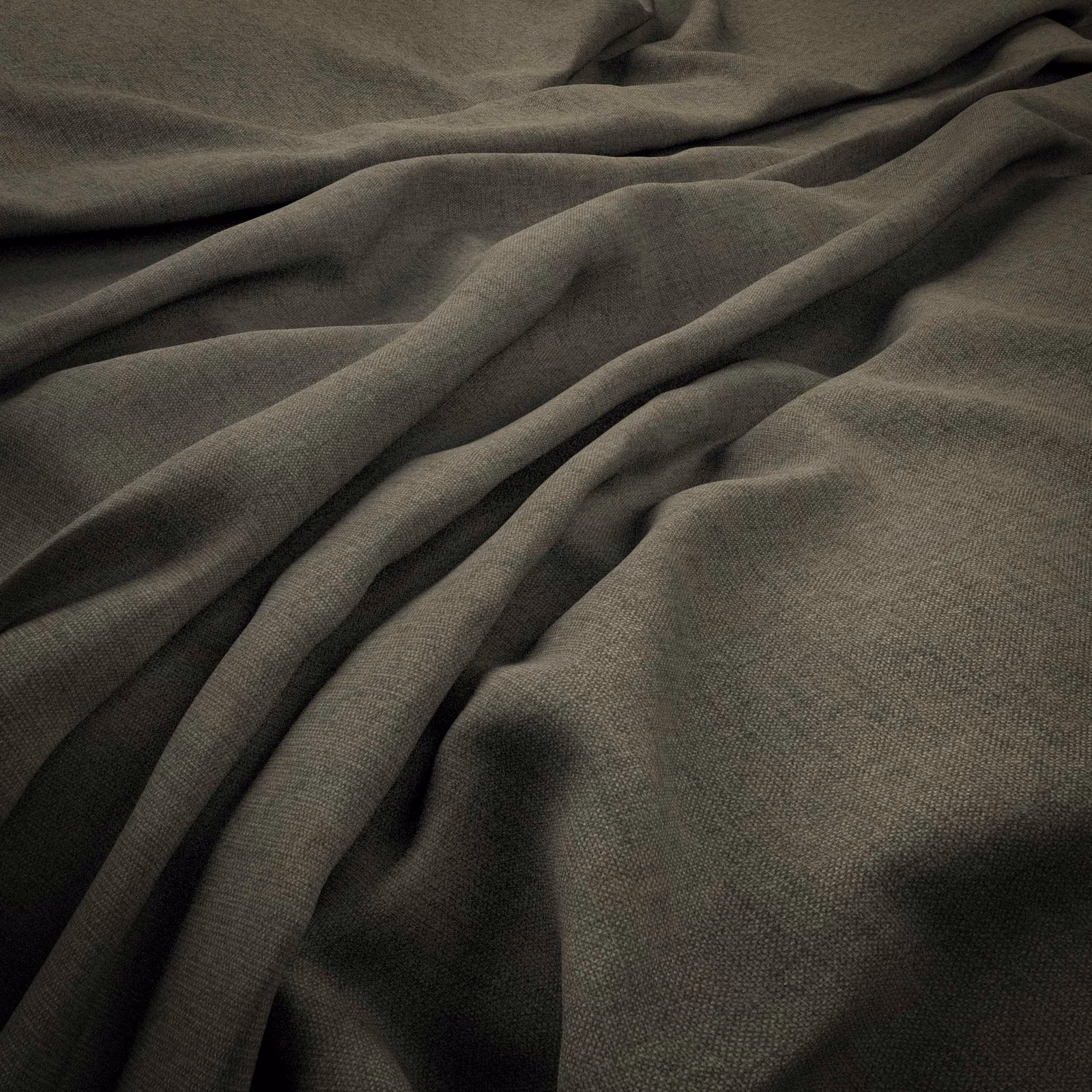 Deep ash-grey woven textile with fine grain and softly pooled folds