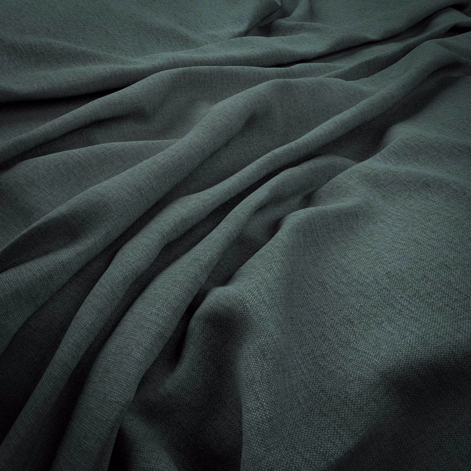 Dark blue-green teal fabric with fine texture gathered into soft, flowing folds.