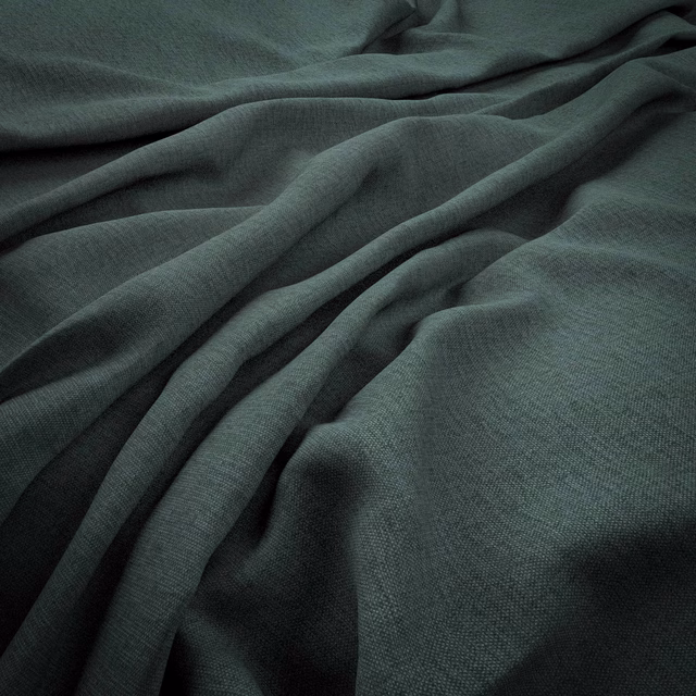 Dark blue-green teal fabric with fine texture gathered into soft, flowing folds.