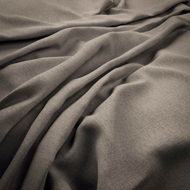 Cool taupe-grey fine weave gathered into deep, softly shadowed fabric folds