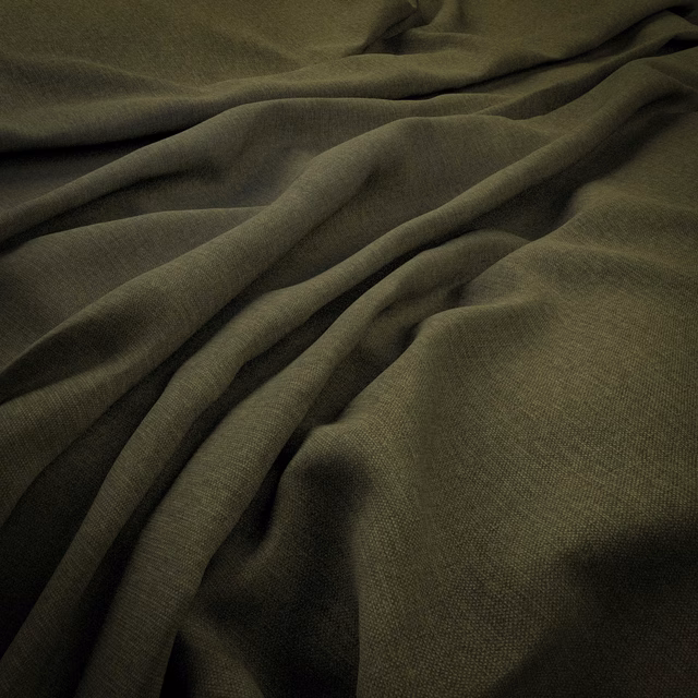 Deep cypress olive cloth with a fine weave, gathered into soft folds