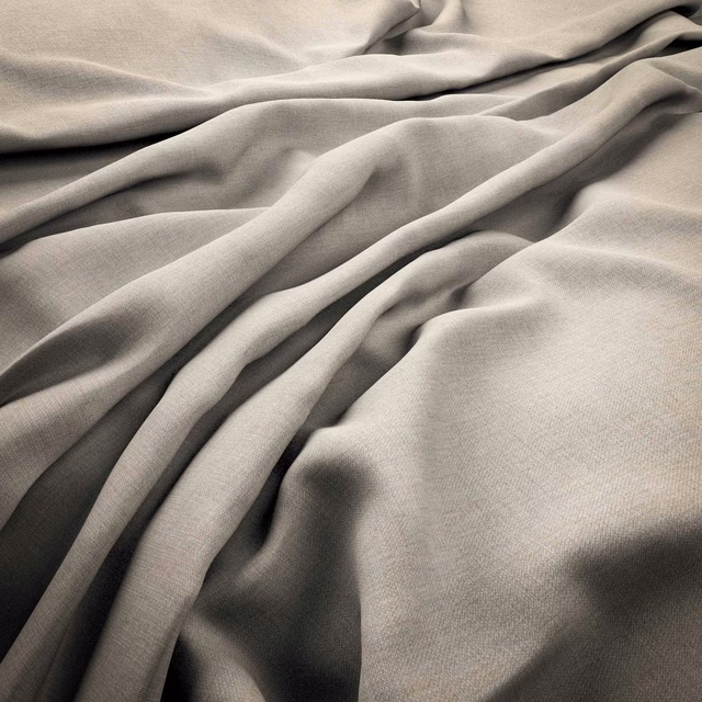 Warm ecru-grey finely woven fabric gathered into soft fluid folds with subtle tonal shading